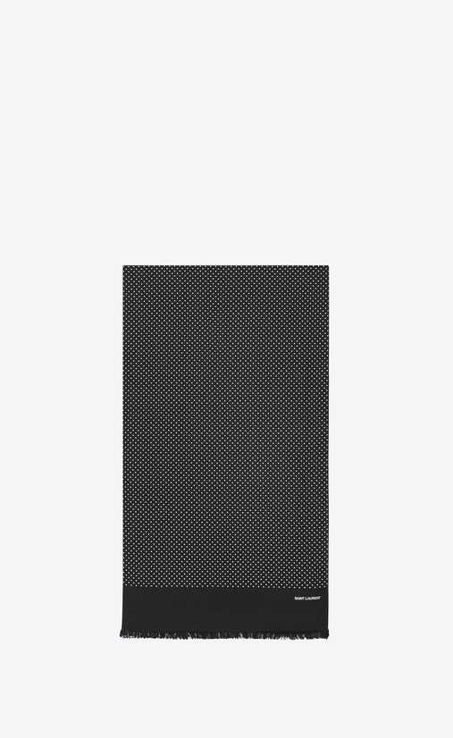 Dotted scarf in black and ivory silk shantung